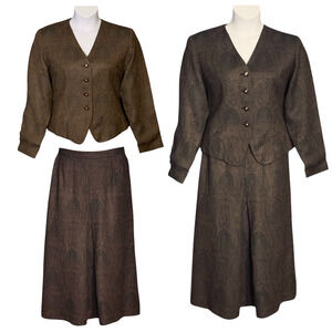 Vintage 70s Kirkland Hall Midi Skirt Suit Short Blazer Sz 14 Brown Paisley Retro